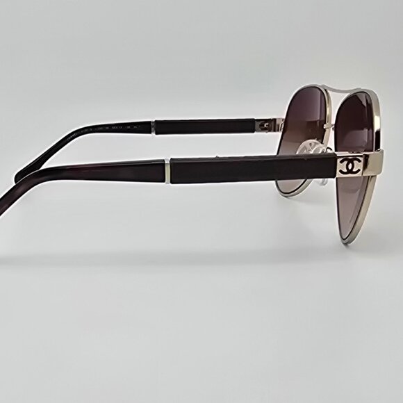 Chanel 4195-Q c. 395/3B Gold Quilted Leather Frame Brown Lens Aviator Sunglasses main image 7